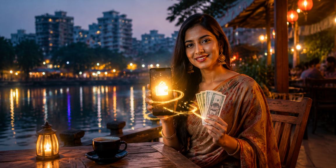 ঢাকায় বাংলাদেশি মডেল মোবাইলে ক্যাশব্যাক বোনাস ও সাপোর্ট চ্যাট ব্যবহার করছেন